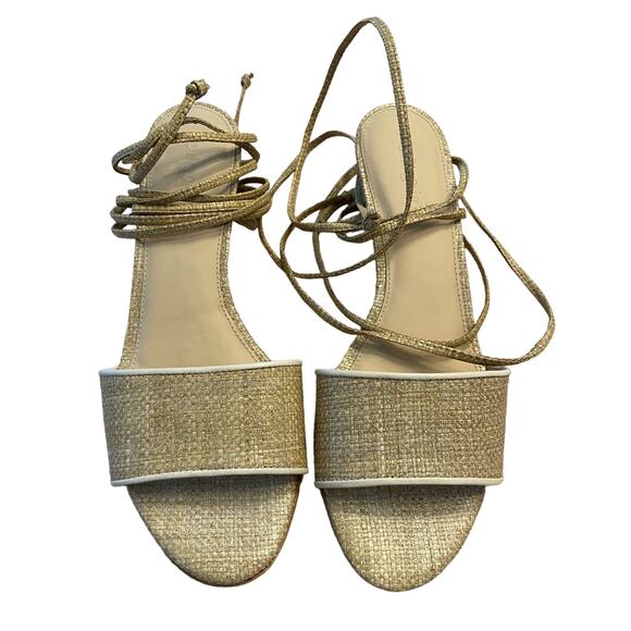 Cult Gaia Mirai Ankle Wrap Wedge Sandals Leather Straw Natural Beige Size 39.5 - Picture 6 of 14